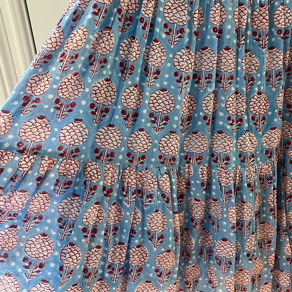 Oliphant (M)- Tiered Mini dress, blue and red floral block print - Picture 3 of 4